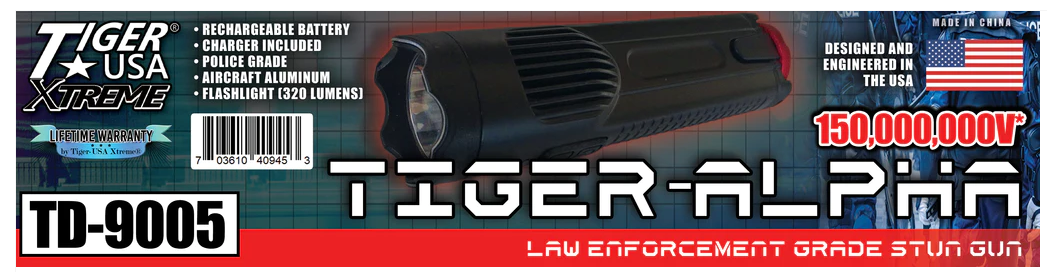 STUN GUN 150M Volts w/ LED Flashlight Tiger USA Police Grade - Tiger Alpha SD-StunGun - Tophatter Daily Deals