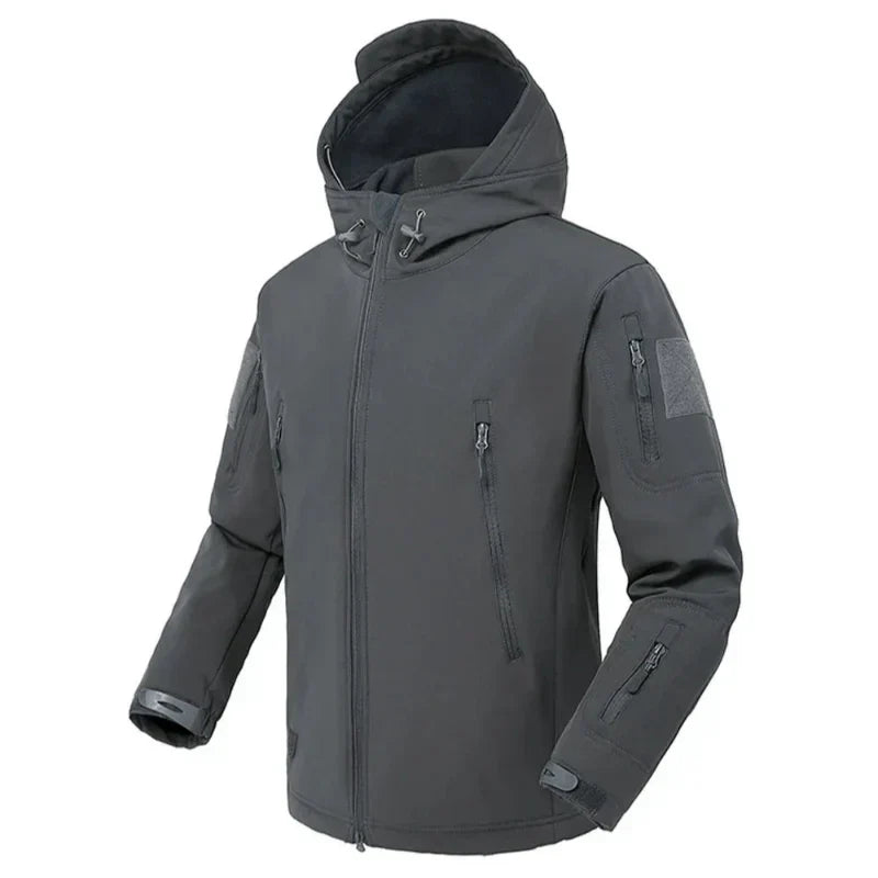 Waterproof Lined Men’s Jacket - Hooded Softshell Fleece Gray - Tophatter Daily Deals
