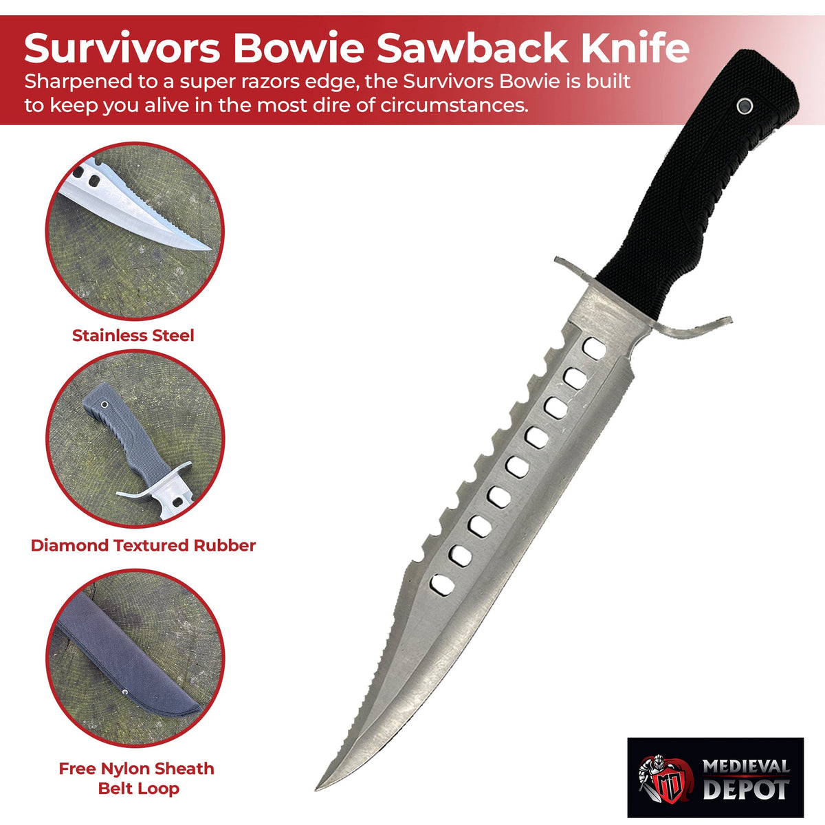 Survivors Bowie Sawback Knife 17 knives - Tophatter Daily Deals