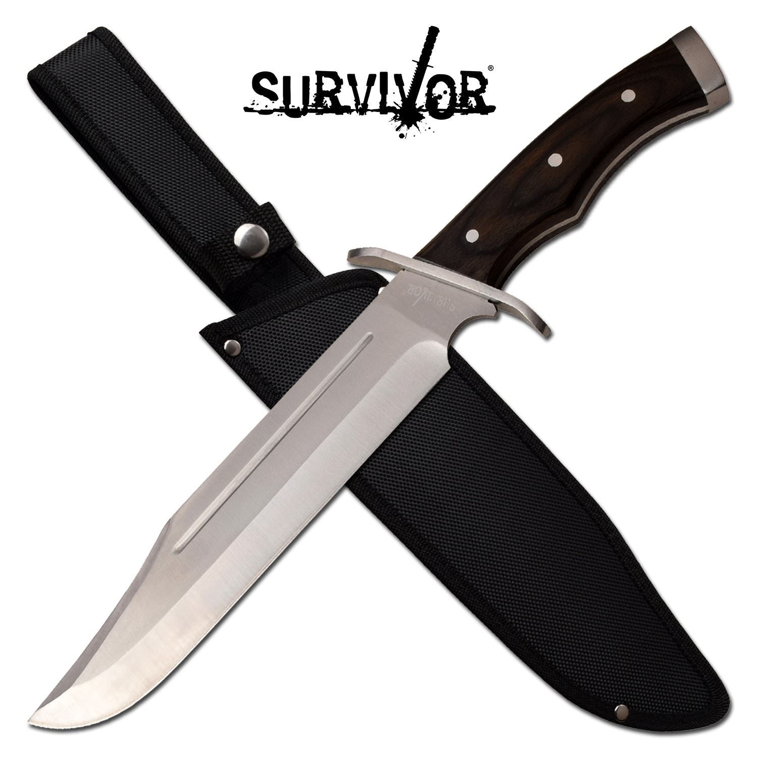 Survivor 10" Blade Brown Wood Handle Full Tang Bowie Knife - Tophatter's Guns'N'Weapons Store Collectible Weapons - Tophatter Daily Deals