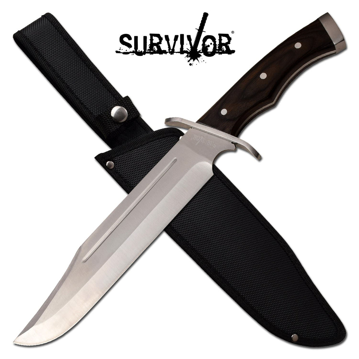Survivor 10" Blade Brown Wood Handle Full Tang Bowie Knife - Tophatter's Inc. Weapons Store Online Collectible Weapons - Tophatter Daily Deals
