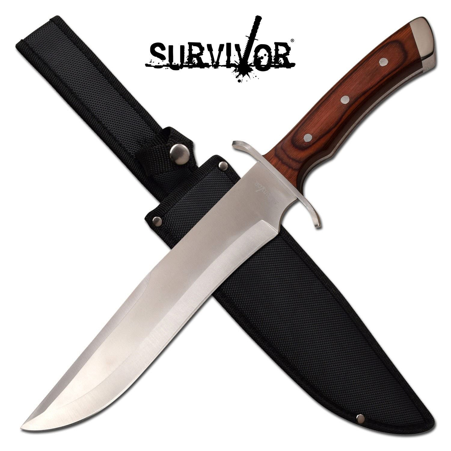 10" Blade Brown Wood Handle Full Tang Hunter Bowie Knife - Tophatter's Inc. Weapons Store Online Collectible Weapons - Tophatter Daily Deals
