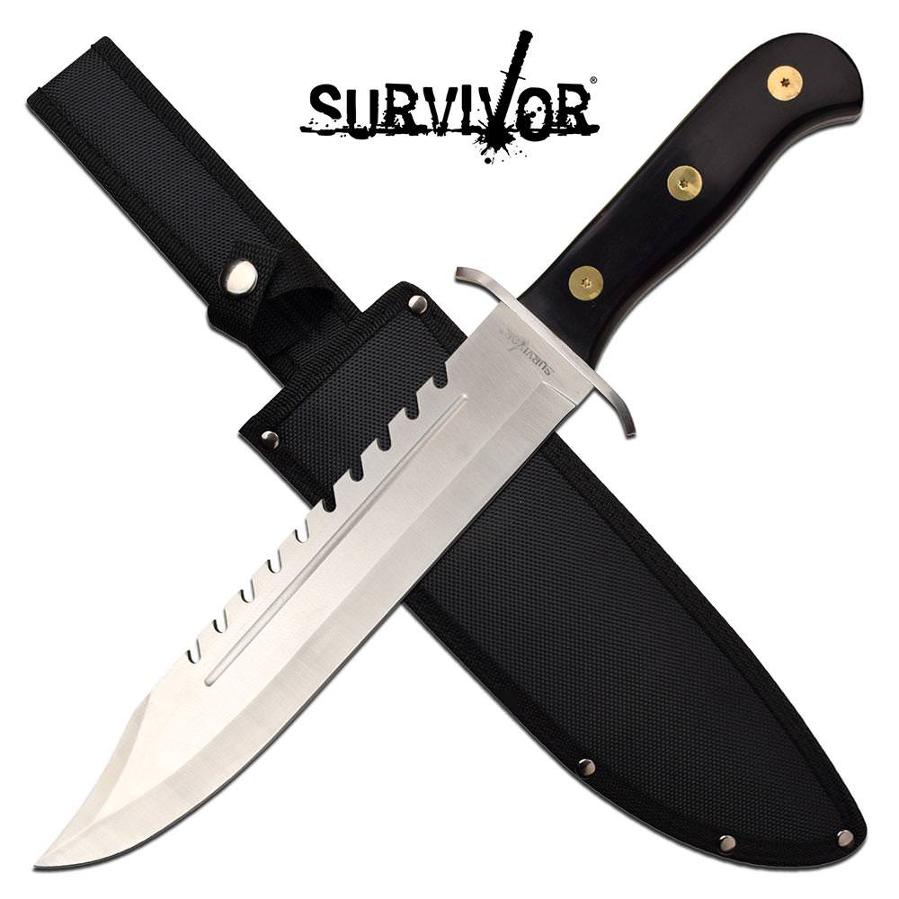 Survival Knife 16 Inch Big Bad Bowie Knife Black Pakkawood Handle Collectible Weapons - Tophatter Daily Deals