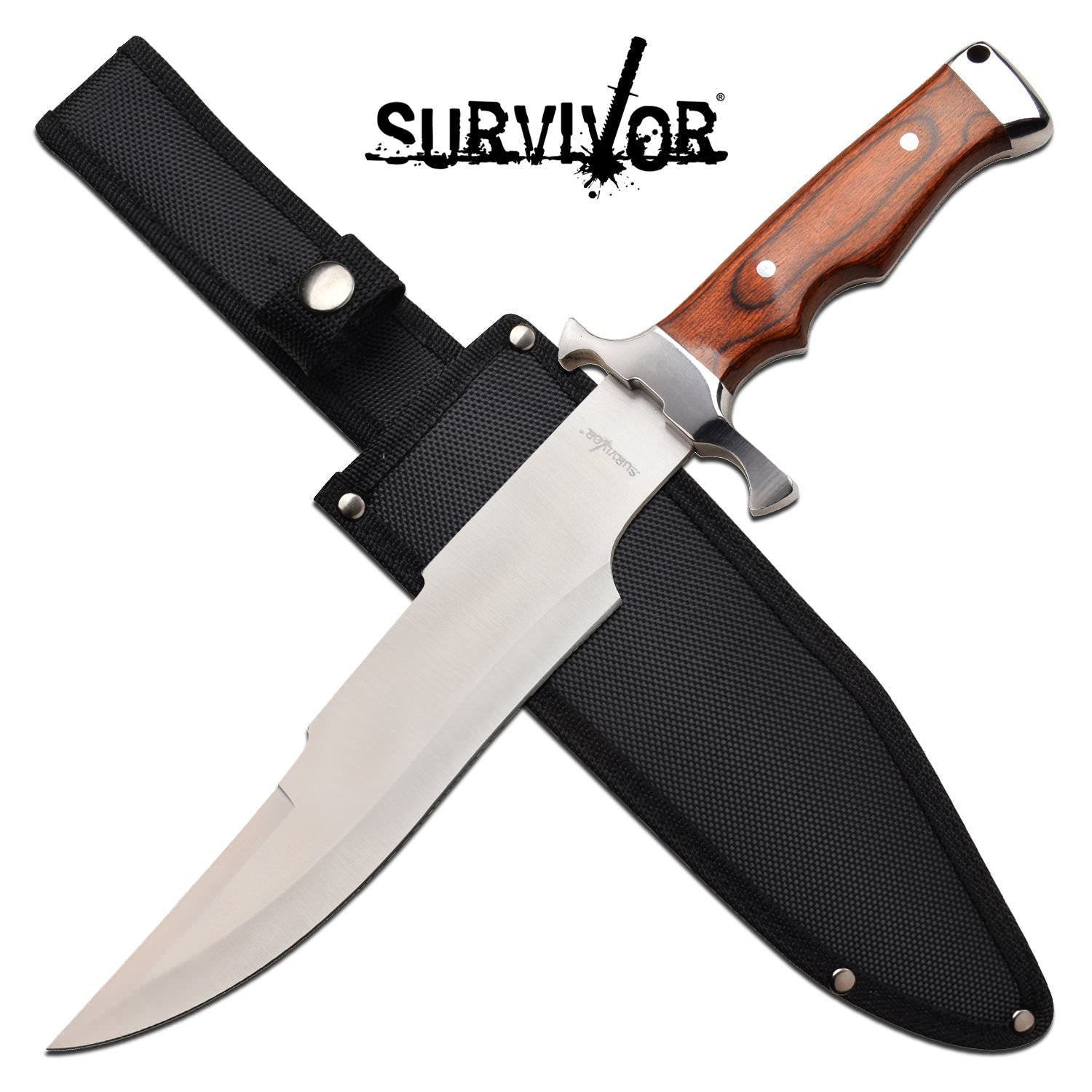 Survival Bowie Knife 14.5 Inch Fixed Blade Knife Brown Pakkawood Collectible Weapons - Tophatter Daily Deals