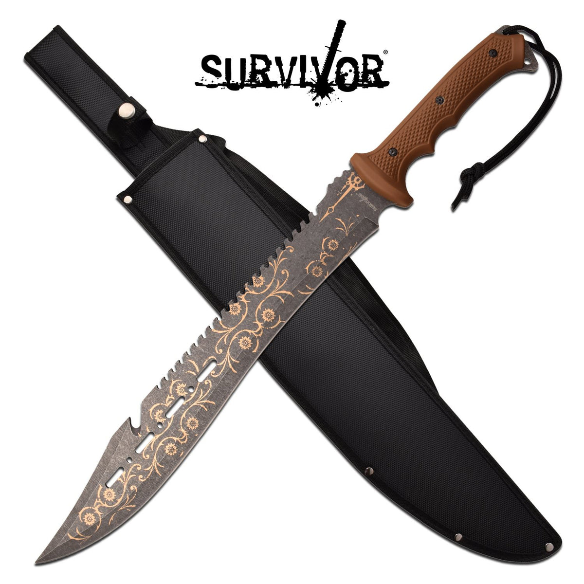 Survivor Machete 25 inch Fixed Blade Knife Brown Handle - Tophatter's Guns'N'Weapons Store Collectible Weapons - Tophatter Daily Deals