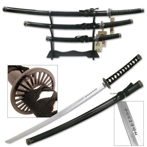 3 pc Last Samurai Movie Sword Set Crane Guard with Stand - Tophatter's Guns'N'Weapons Store Collectible Weapons - Tophatter Daily Deals