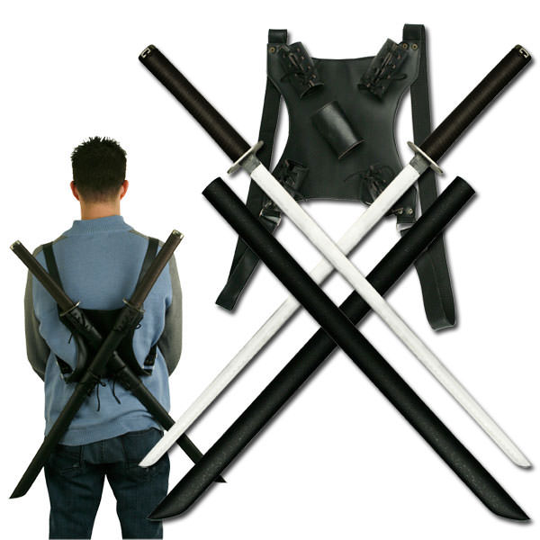 Twin Ninja Katana Sword Set With Back Strap - Tophatter's Army Products & Self Defense Collectible Weapons - Tophatter Daily Deals