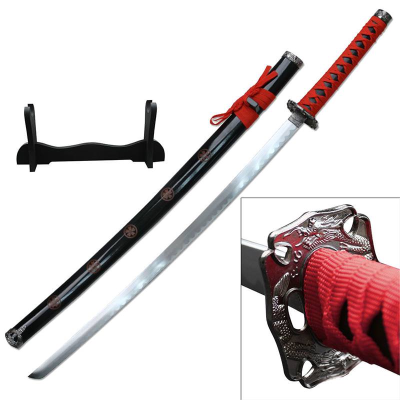 Dragon Sakura Samurai Sword With Stand 4MM Thick Carbon Steel Blade - TOPHATTER'S ARMORY DEALS Collectible Weapons - Tophatter Daily Deals