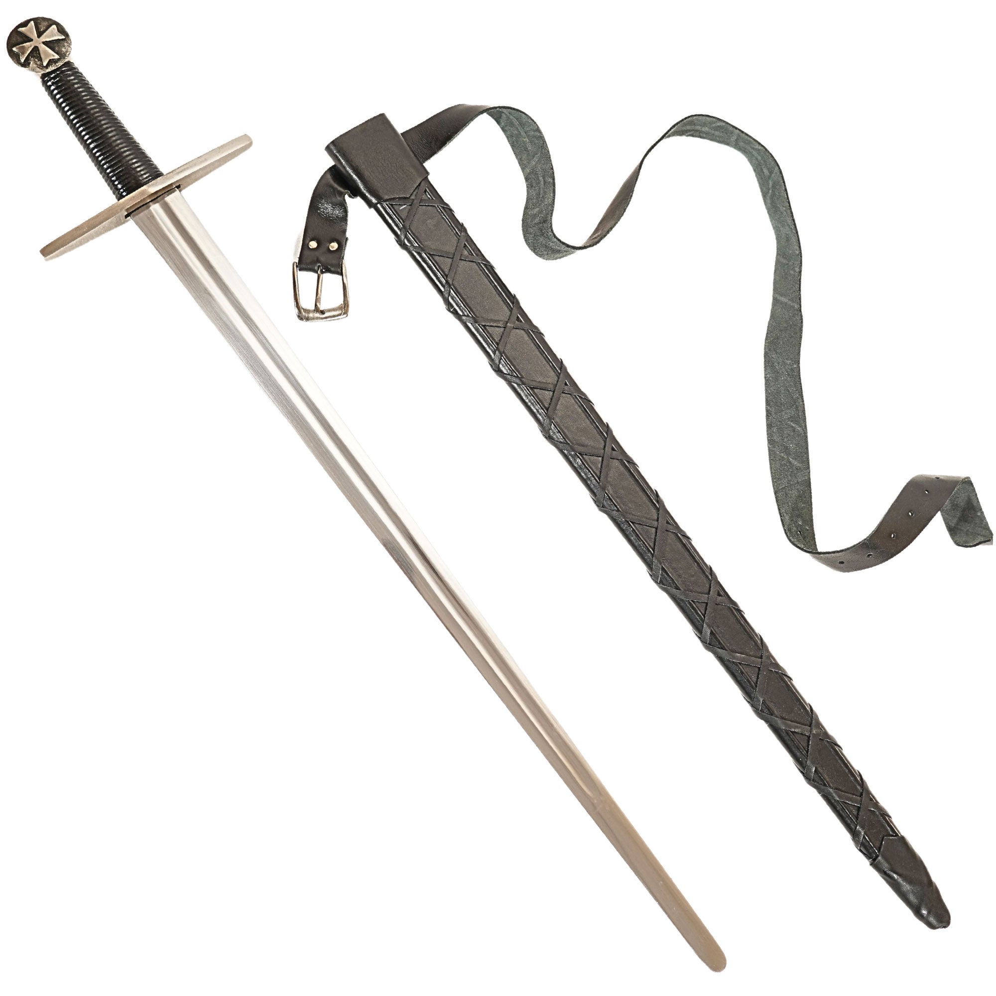 Crusader Sword With Scabbard and Belt Full Functional Battle Ready Tempered Steel - Tophatter's Army Products & Self Defense Collectible Weapons - Tophatter Daily Deals