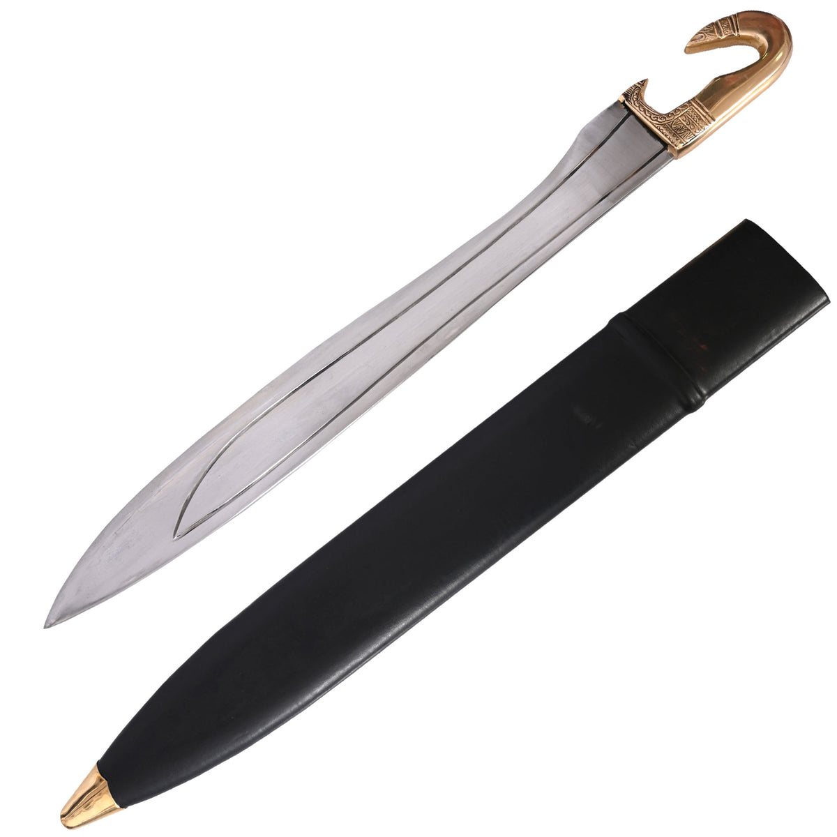 Greek Falcata Warrior Sword With Scabbard Brass Handle - TOPHATTER'S ARMORY DEALS Collectible Weapons - Tophatter Daily Deals