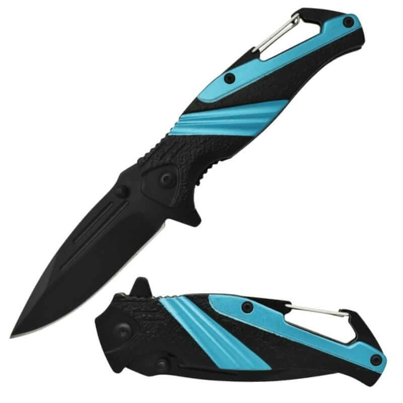 Blue Carabiner Folding Pocket Knife Knives & Knuckles - Tophatter Daily Deals