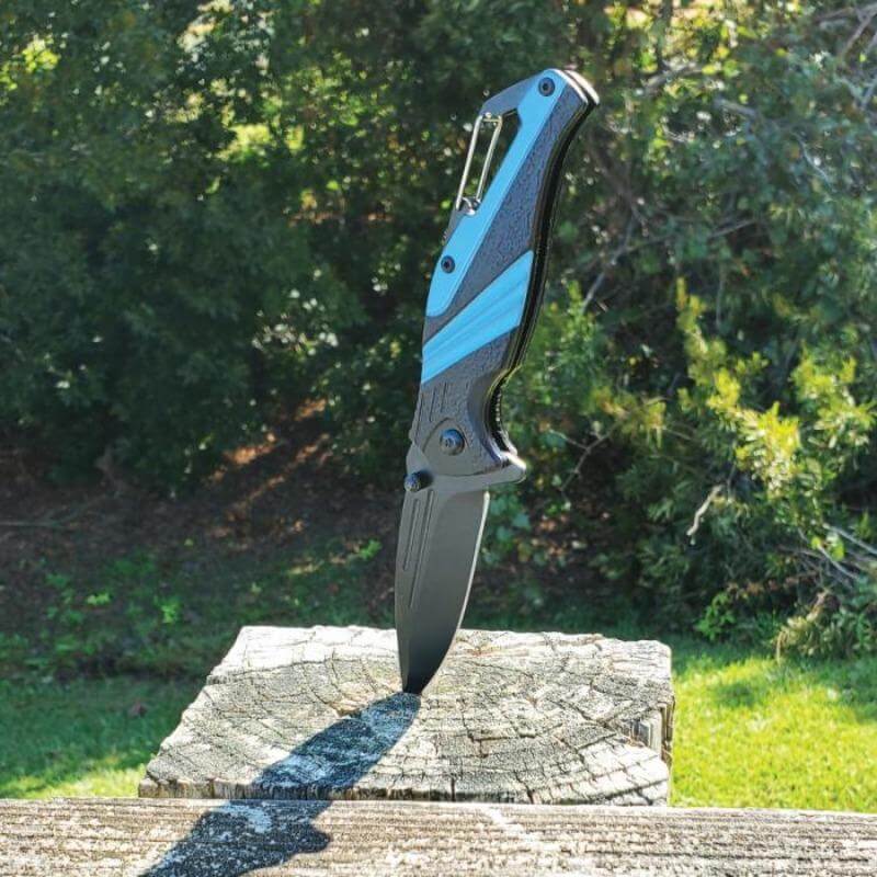 Blue Carabiner Folding Pocket Knife Knives & Knuckles - Tophatter Daily Deals