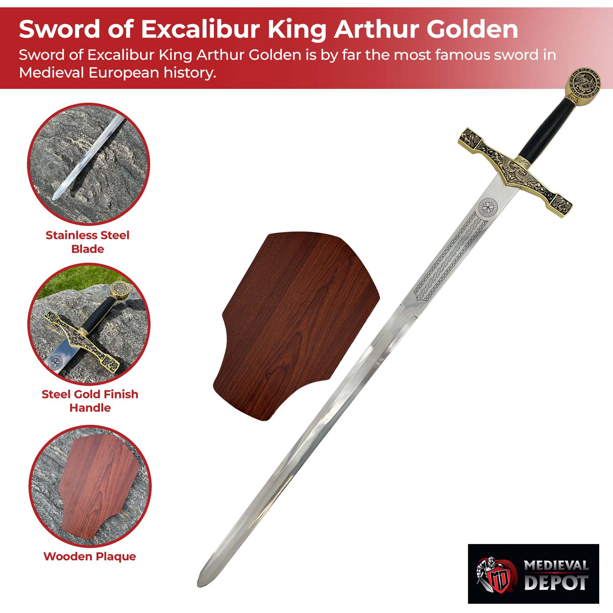 Sword of Excalibur King Arthur Golden historical period - Tophatter Daily Deals