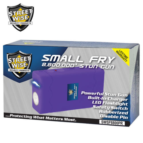 Small Fry 8,800,000 Purple Powerful Mini Stun Gun Flashlight Rechargeable SD-StunGun - Tophatter Daily Deals