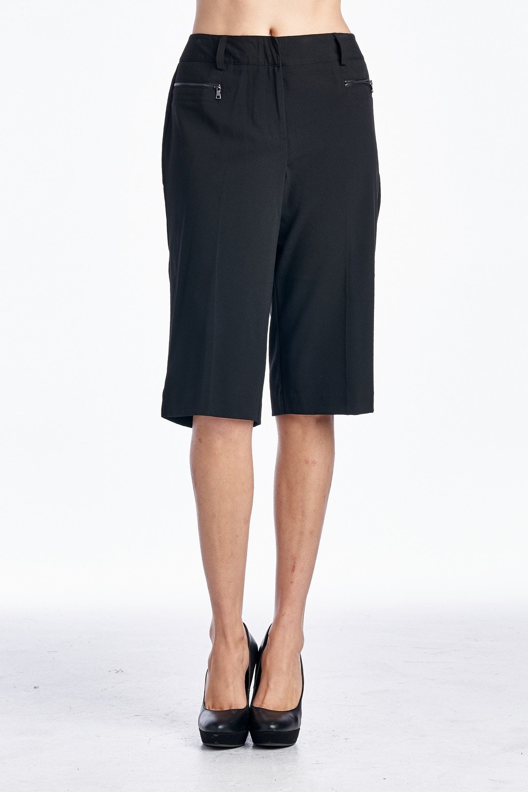 Larry Levine Stretch Capris with Zipper Pockets Black Capris - Tophatter Daily Deals