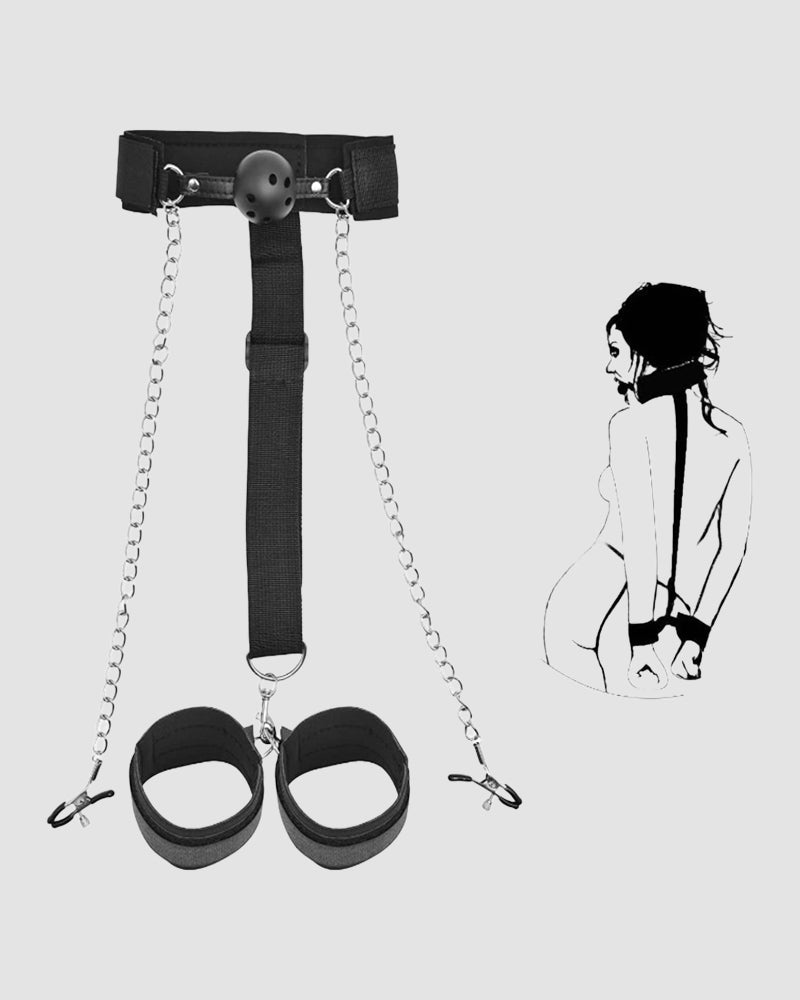 SM Supplies Back Handcuffs Gag Clip Chain Black One Size Avidlove-Accessory - Tophatter Daily Deals