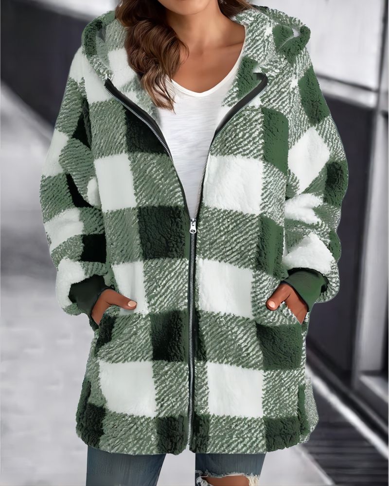 Hoodie Plaid Loose Overcoat Green 3XL(16) Outerwear - Tophatter Daily Deals