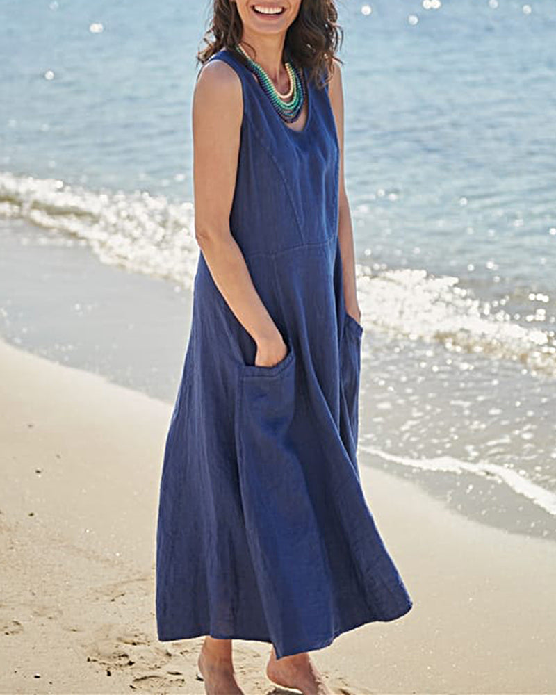 Sleeveless Dresses with Pocket Dark Blue Maxi Dresses - Tophatter Daily Deals