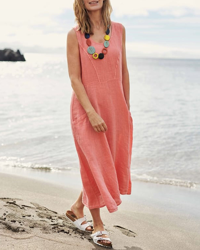 Sleeveless Dresses with Pocket Pink XL(12) Maxi Dresses - Tophatter Daily Deals