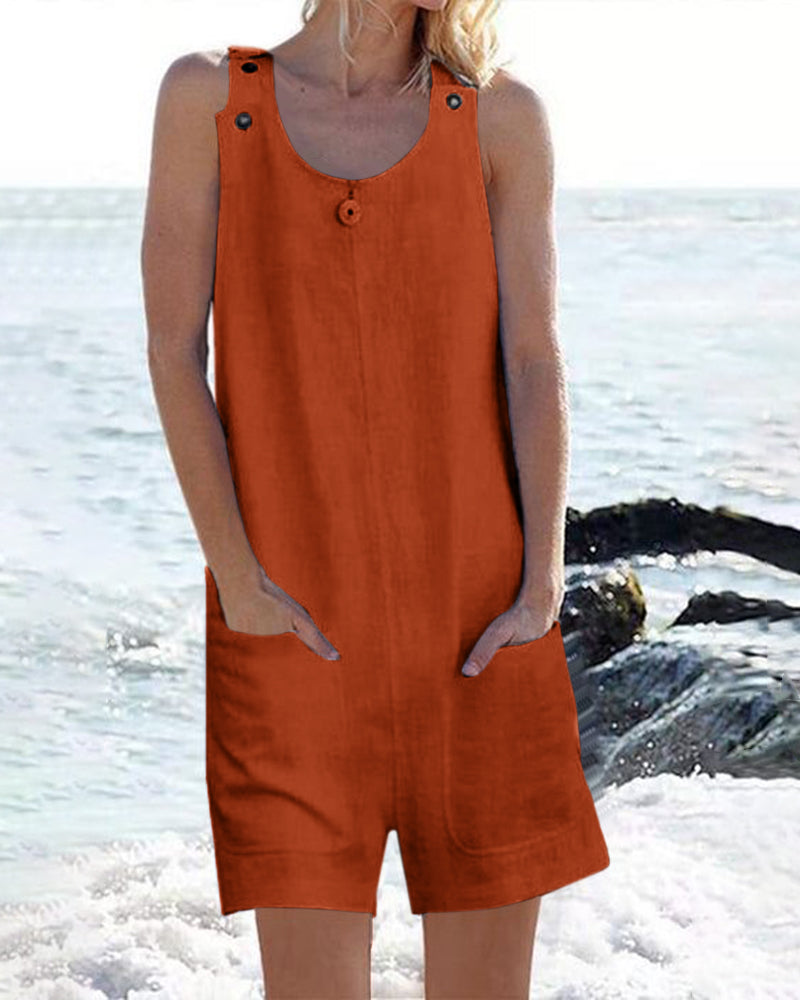 Pocket Buttons Shorts Jumpsuit Caramel Jumpsuits & Rompers - Tophatter Daily Deals