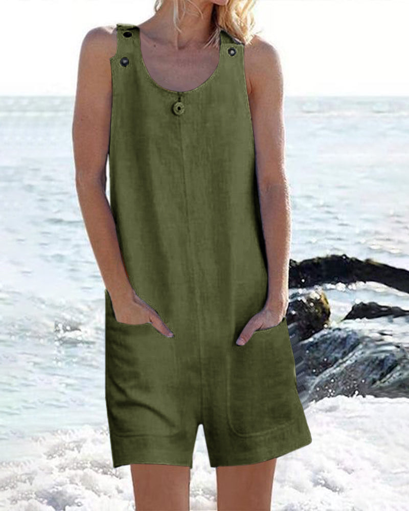 Pocket Buttons Shorts Jumpsuit Green Jumpsuits & Rompers - Tophatter Daily Deals