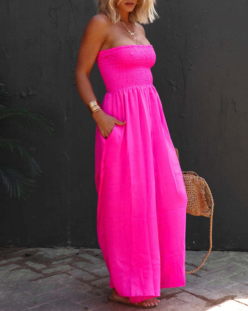 Pleated Tube Top Jumpsuit Rose Red Jumpsuits & Rompers - Tophatter Daily Deals