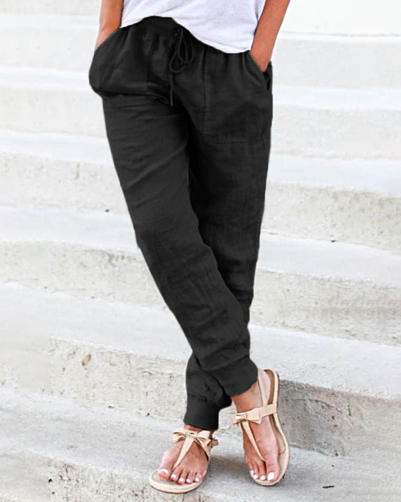 Drawstring Jogger with Pocket Black L(8-10) Pants - Tophatter Daily Deals