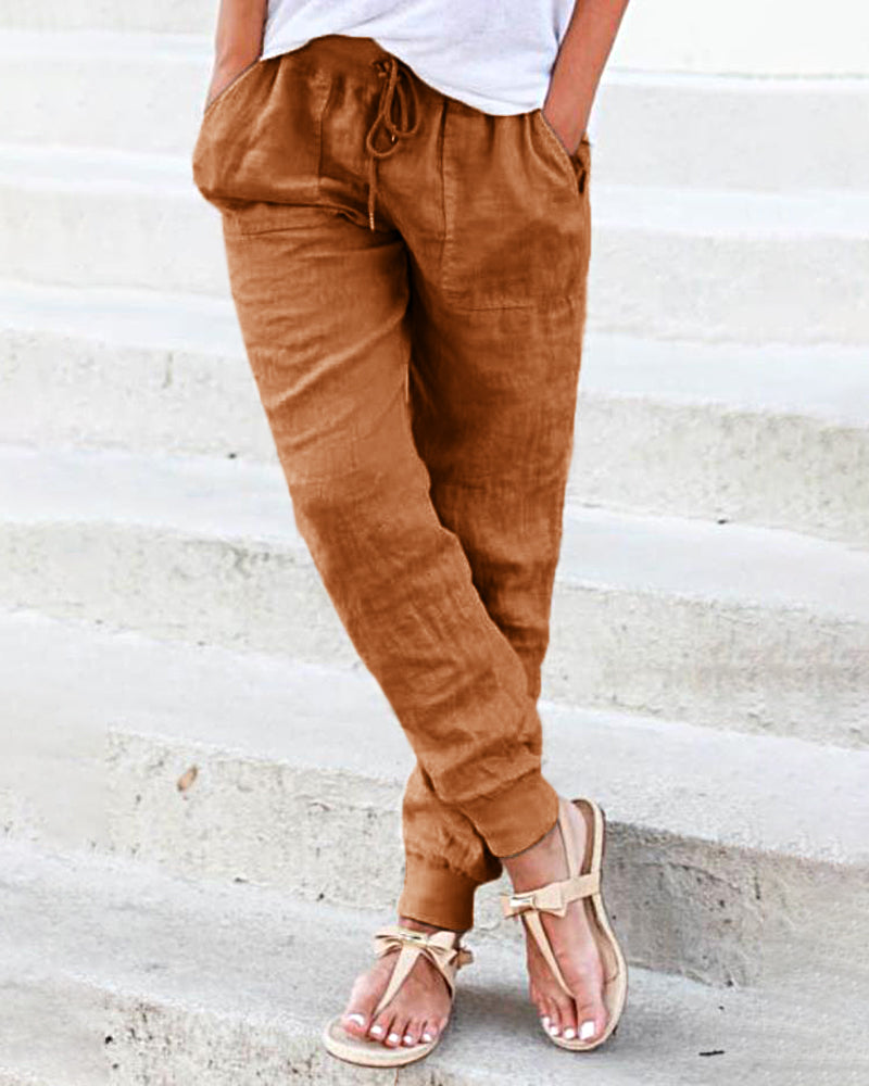 Drawstring Jogger with Pocket Brown S(4) Pants - Tophatter Daily Deals