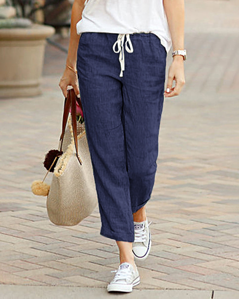 Drawstring Elastic Pants Blue Pants - Tophatter Daily Deals