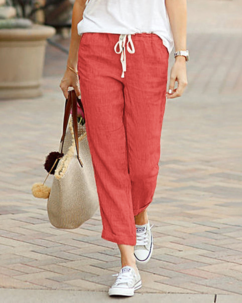 Drawstring Elastic Pants Orange Pants - Tophatter Daily Deals
