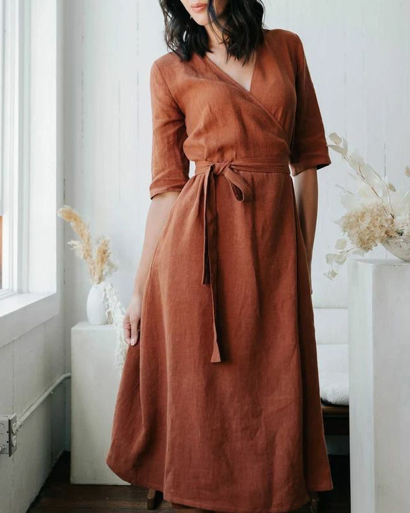 Copper Wrap Dress with Pockets Caramel Maxi Dresses - Tophatter Daily Deals