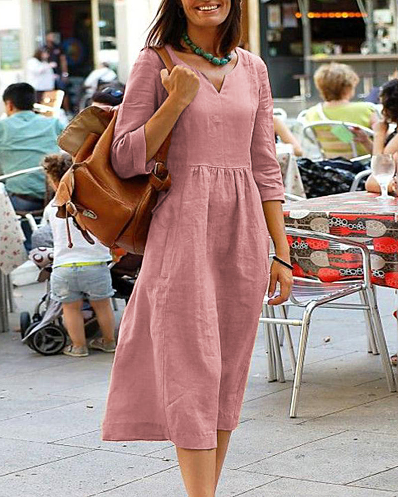 Loose Cotton Linen Beach Dresses Pink Midi Dresses - Tophatter Daily Deals