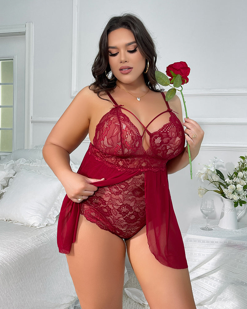 Plus Size Snap Crotch Lace Nighty Avidlove-Plus Size-Bodysuits - Tophatter Daily Deals