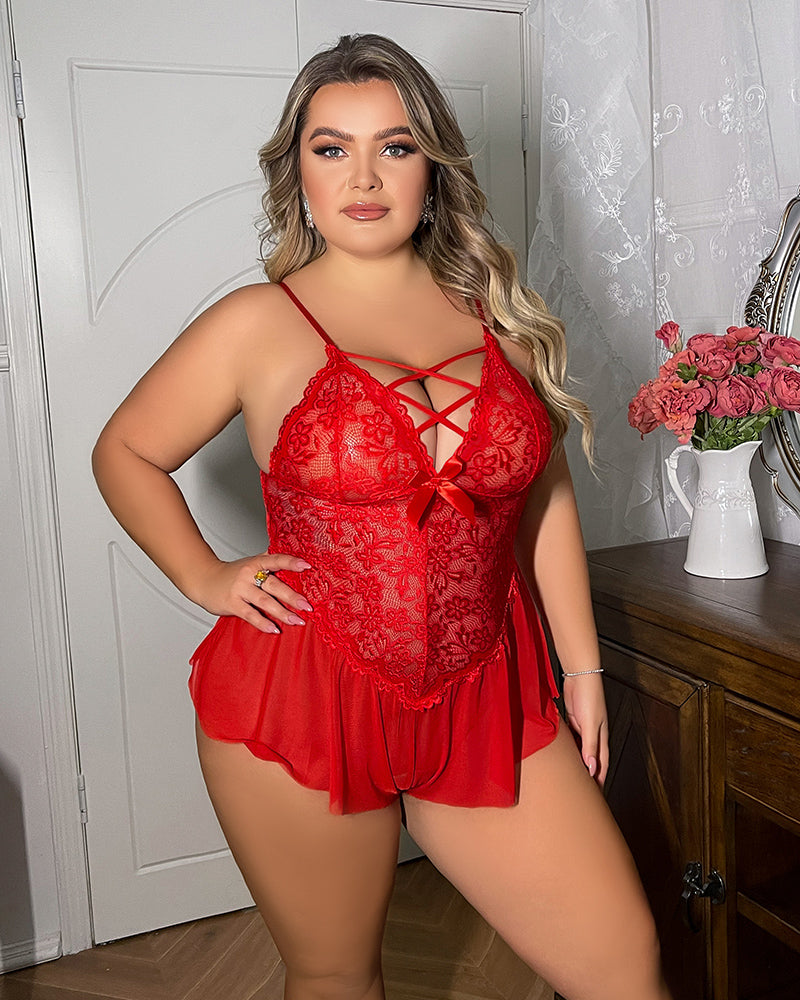 Plus Size Mesh Sheer Bodysuit Lingerie Red Avidlove-Plus Size-Bodysuits - Tophatter Daily Deals
