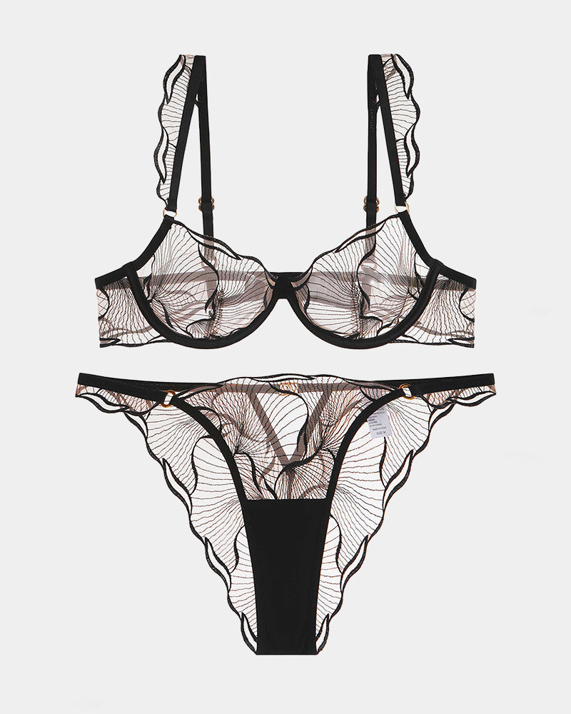 Ruffle Shoulder Strap Bra and Panty Set Black Avidlove-Bra Sets - Tophatter Daily Deals