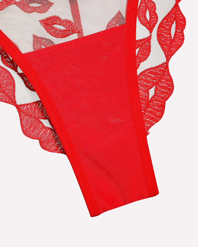 Kiss Print Embroidery Garter Lingerie Sets Avidlove-Bra Sets - Tophatter Daily Deals