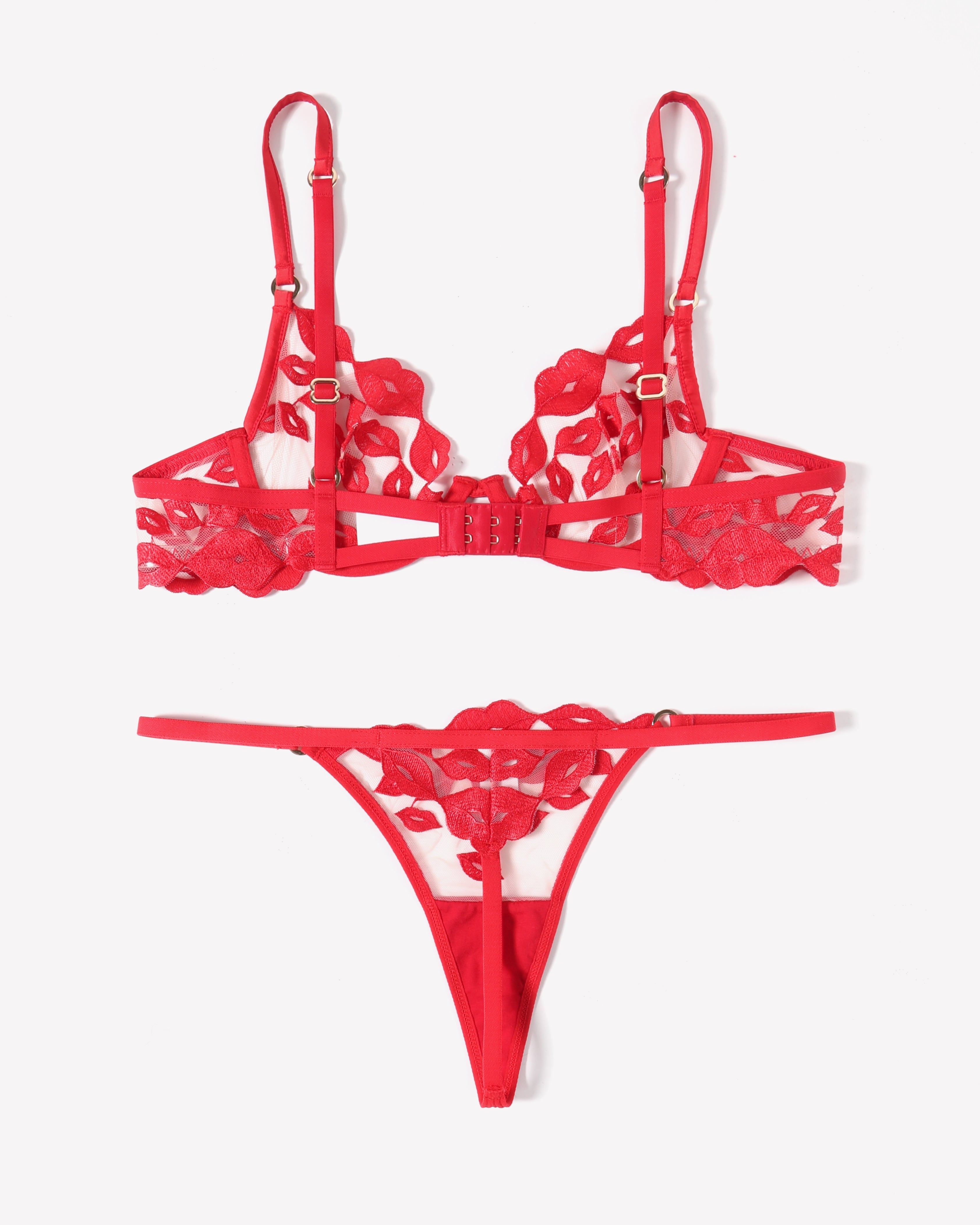 Kiss Print Embroidery Garter Lingerie Sets Red Avidlove-Bra Sets - Tophatter Daily Deals
