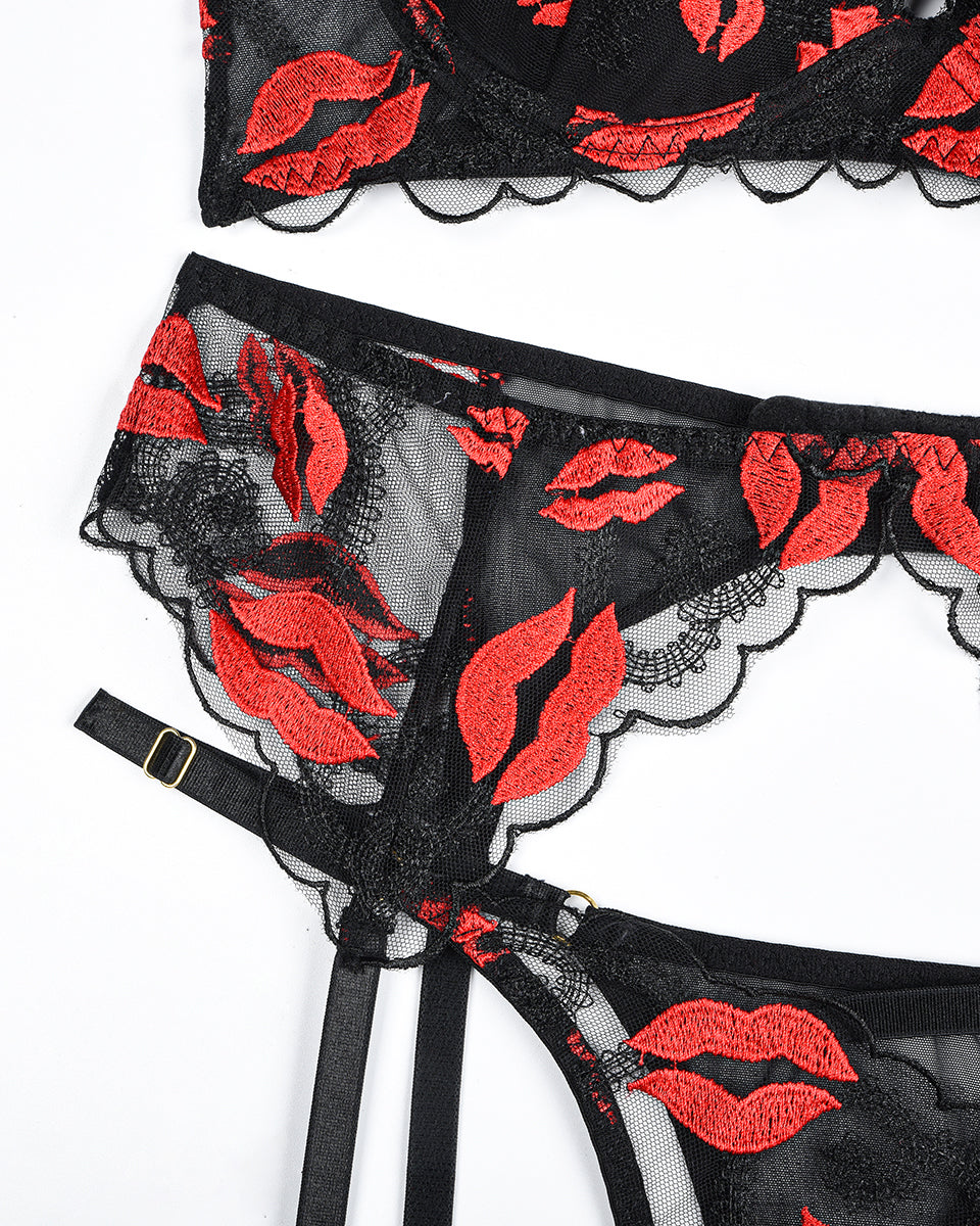 Embroidery Print Set with Garter Belts Avidlove-Bra Sets - Tophatter Daily Deals