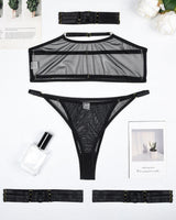 4 Piece Sheer Mesh Bra and Thong Set Black Avidlove-Bra Sets - Tophatter Daily Deals