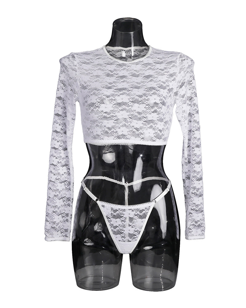 See-through Long Sleeve Lace Blouse Set Avidlove-Tops Sets - Tophatter Daily Deals