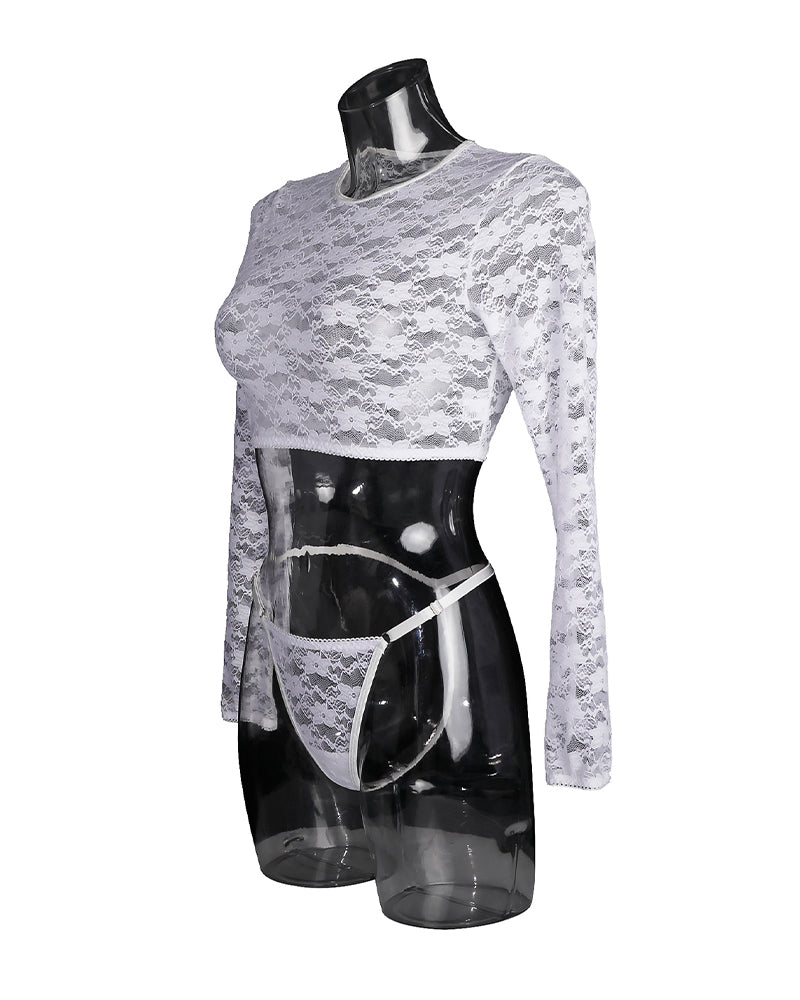 See-through Long Sleeve Lace Blouse Set Avidlove-Tops Sets - Tophatter Daily Deals
