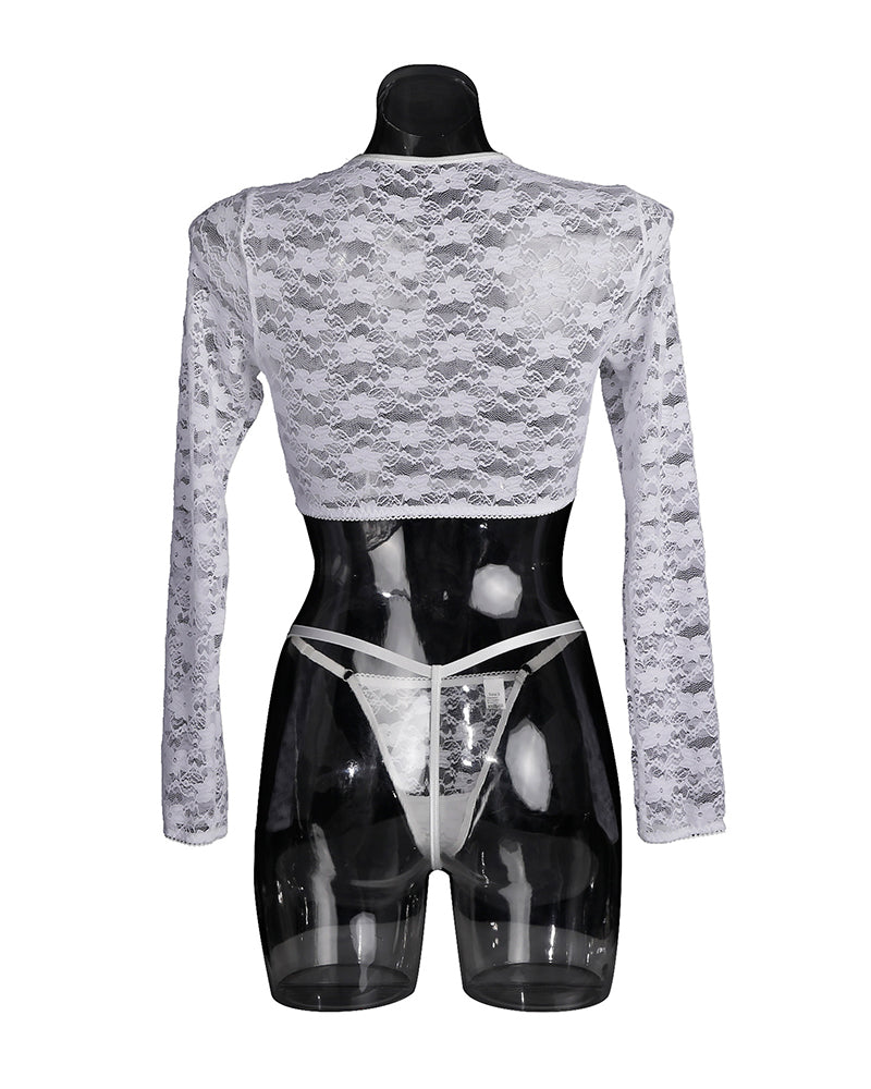 See-through Long Sleeve Lace Blouse Set Avidlove-Tops Sets - Tophatter Daily Deals