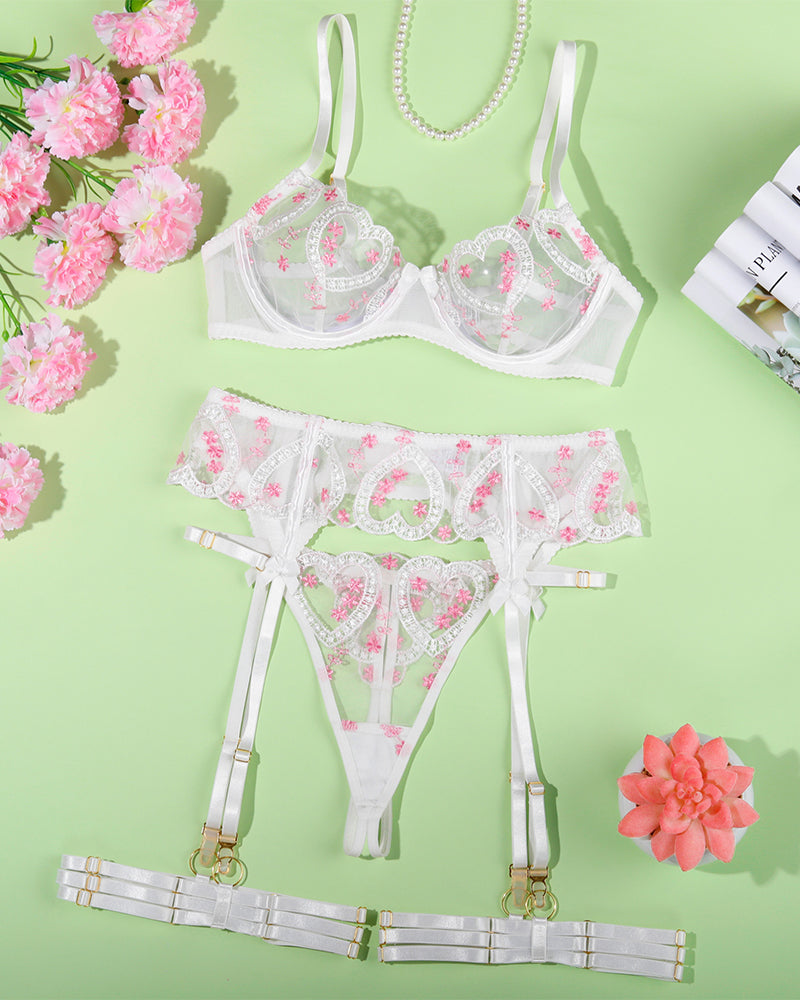 Embroidered Lace Heart Shape Lingerie Set Avidlove-Bra Sets - Tophatter Daily Deals