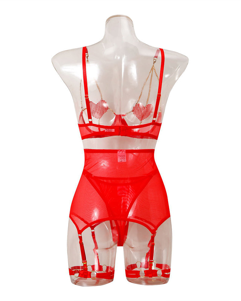 Love Heart Chain Mesh 5PCS Lingerie Set Avidlove-Bra Sets - Tophatter Daily Deals