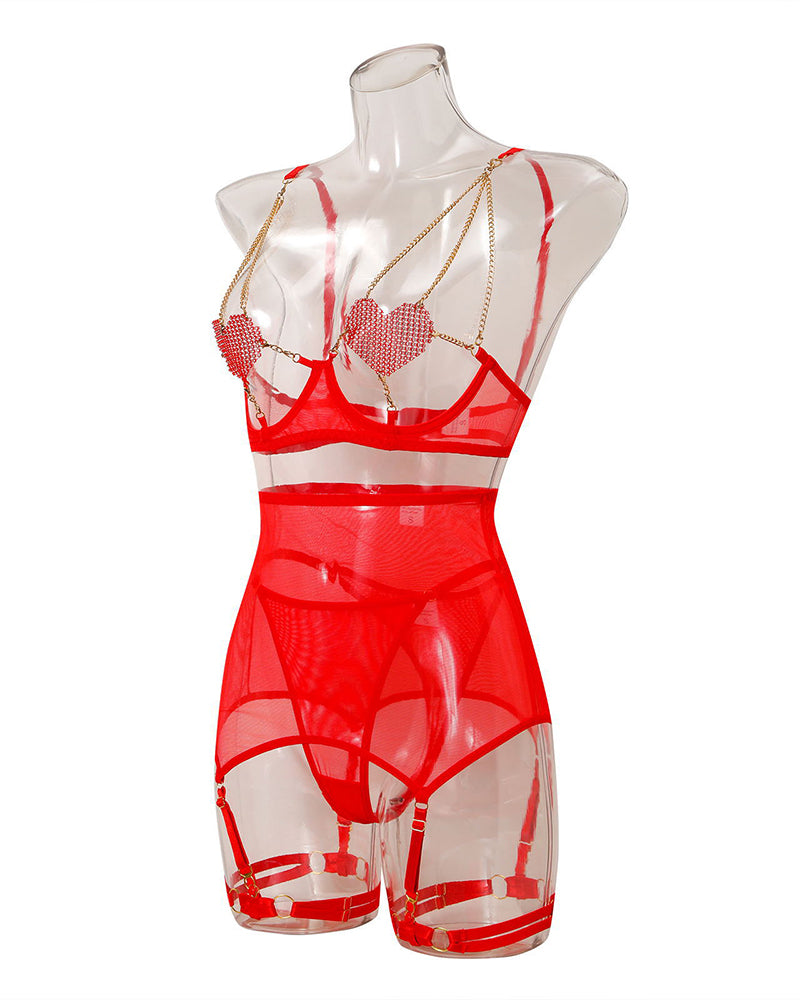 Love Heart Chain Mesh 5PCS Lingerie Set Avidlove-Bra Sets - Tophatter Daily Deals