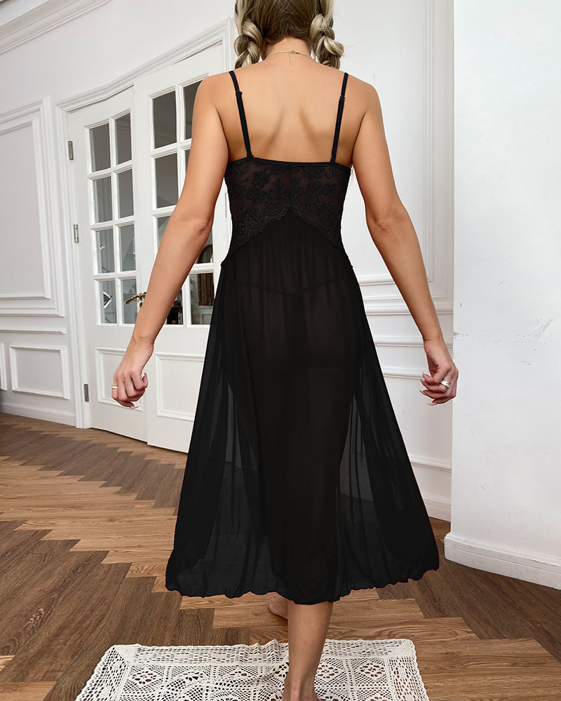 Mesh Deep V Lace Side Slit Dress Avidlove-Nightgown - Tophatter Daily Deals