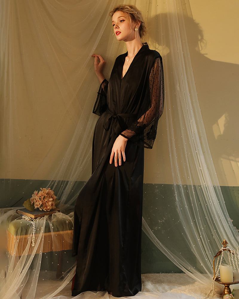 Satin Lace Long Sleeve Night Robe Avidlove-Robes - Tophatter Daily Deals