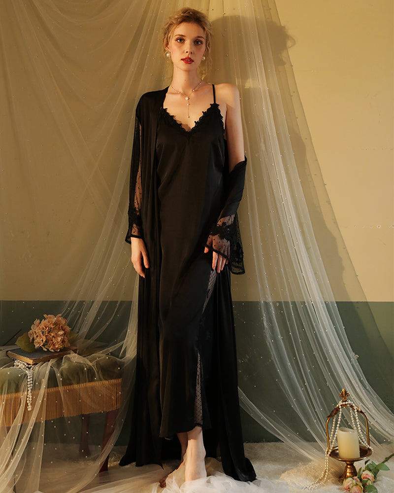 Satin Lace Long Sleeve Night Robe Avidlove-Robes - Tophatter Daily Deals