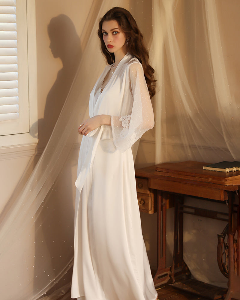 Satin Lace Long Sleeve Night Robe Avidlove-Robes - Tophatter Daily Deals