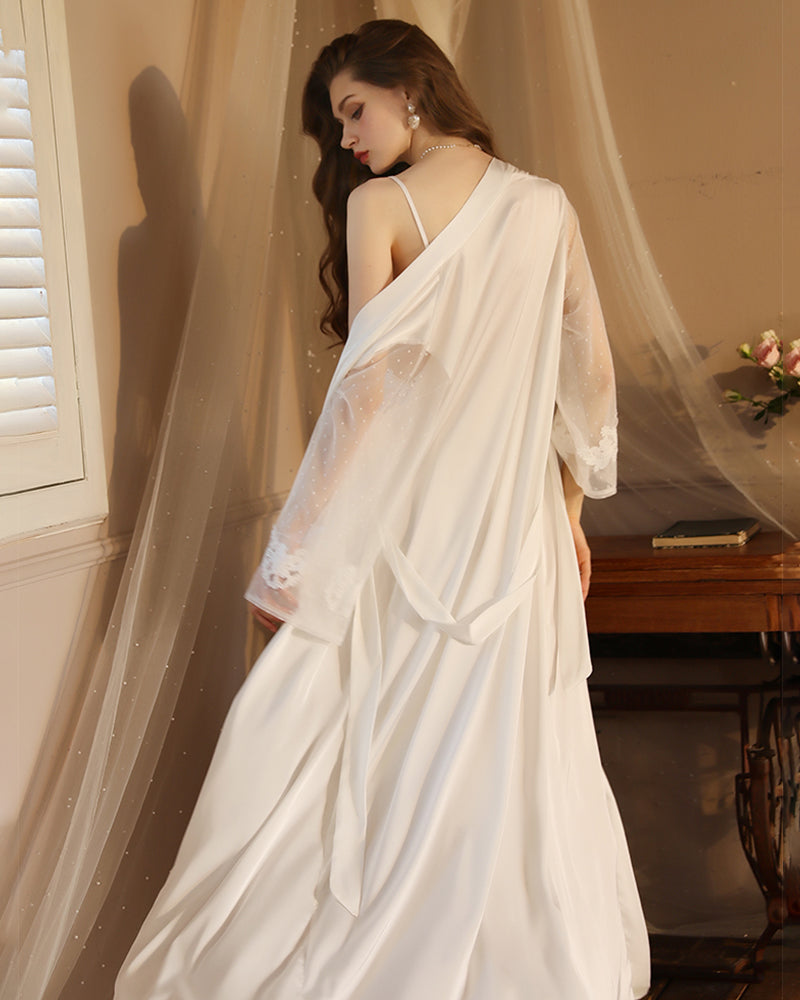 Satin Lace Long Sleeve Night Robe Avidlove-Robes - Tophatter Daily Deals